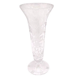 Vintage Clear Cut Crystal Vase Footed Base 10.75” High Home Decorative